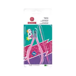 Alicate Cutícula E Palito Mundial Pop Rosa Com Glitter 751