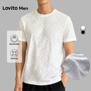 Lovito Men Camiseta Casual Jacquard Primavera/verão Branca para Homens LNE127155 em Oferta na Shopee