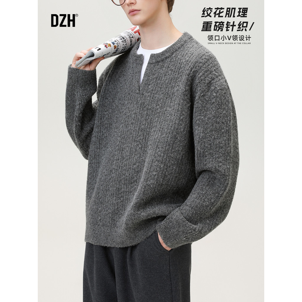 Suéter pesado masculino velho dinheiro roupas de inverno 2026 novo estilo outono inverno malhas jaqueta roupas masculina