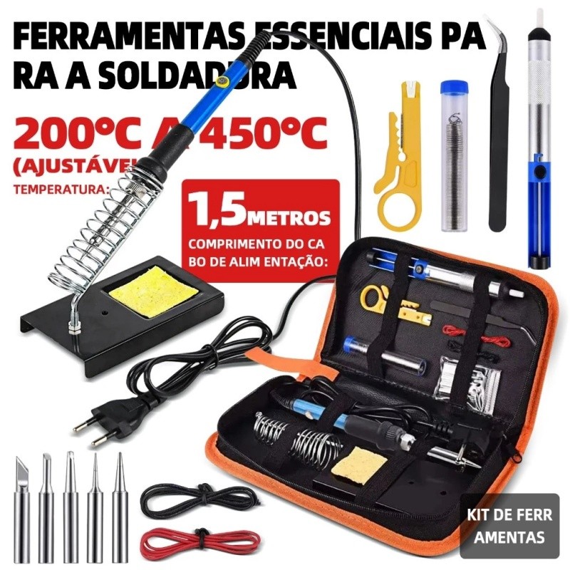 Kit Estação De Solda Elétrico Portátil Com 15 Peças 60w