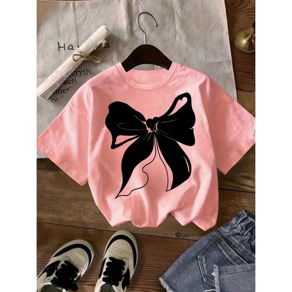 Camiseta Feminina Laço Delicada Tshirt Algodão Camisa Modinha Bloqueira Fofa em Oferta na Shopee