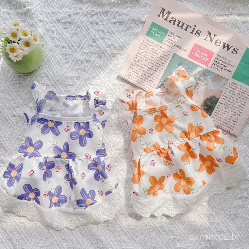 Manga Voadora Vestido De Princesa Floral Para Cachorro Shih Tzu Fêmea De Renda Saia De Verão De Estimação