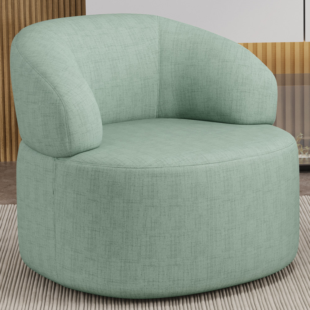 Poltrona Giratória Orgânica Para Sala de Estar Living Helena L02 Linho Verde Menta - Lyam Decor