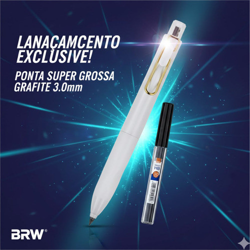 Kit Lapiseira Triton 3.0mm Ponta Grossa + Tubo C/ 3 Grafites 3mm - Branca - Escolar e Artística