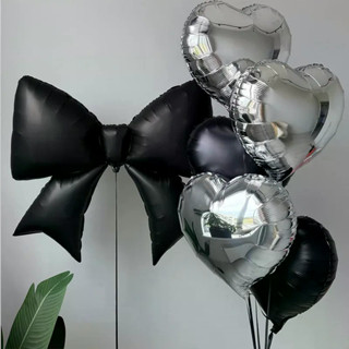 Balões De Folha De Alumínio Com Laço Preto , Prata , Coração , Conjunto De , Namoradas , Acessórios De Festa De Aniversá em Oferta na Shopee
