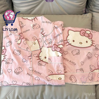 HelloKitty Sanrio Bonito Impressão Pijama Feminino Manga Curta Estudante Nova Mulher Kawaii Conjunto Outfit Causal Casa em Oferta na Shopee