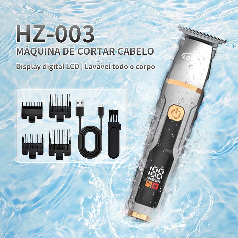 Máquina Cortar Cabelo Elétrica Sem Fio Bivolt 1200mAh Recarregável Impermeável Silencioso Lâmina em Aço Carbono em Oferta na Shopee