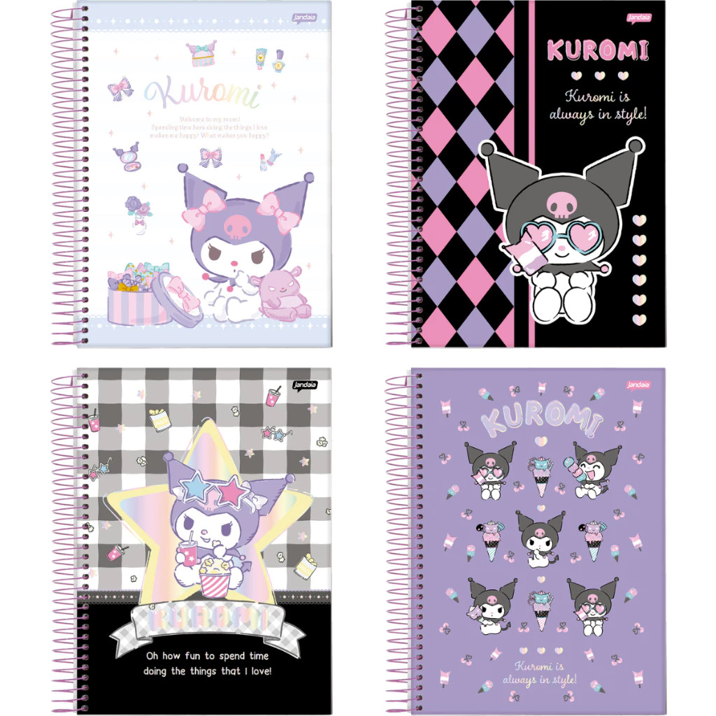 Kit 4 Cadernos Kuromi Hello Kitty Logo 1 Matéria 80 Folhas em Oferta na Shopee