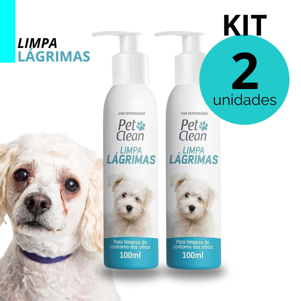 KIT 2 Limpa Lágrimas Pet Clean para Cães e Gatos Tira Manchas e Odor Área dos Olhos