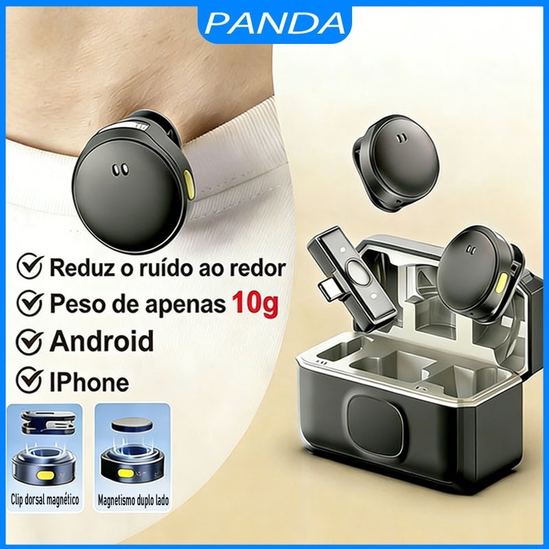 Microfone Sem Fio Lavalier Cancelamento Magnético De Ruído De Lapela Para iPhone/Android Type-c