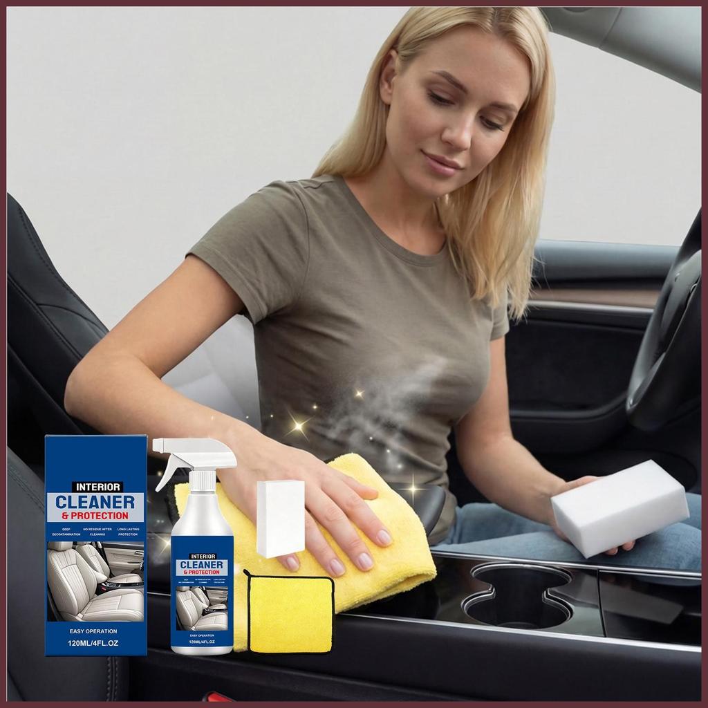 Spray De Limpeza Interior Do Carro Guarnição Brilho Detalhando Com Esponja E Toalha Renovação De Estofamento De Para nua