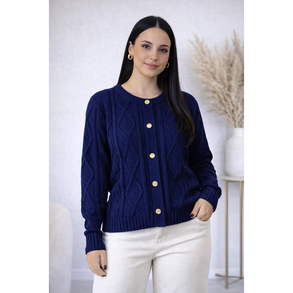 Cardigan Feminino Tricot Com Botões Moda Inverno Confortável