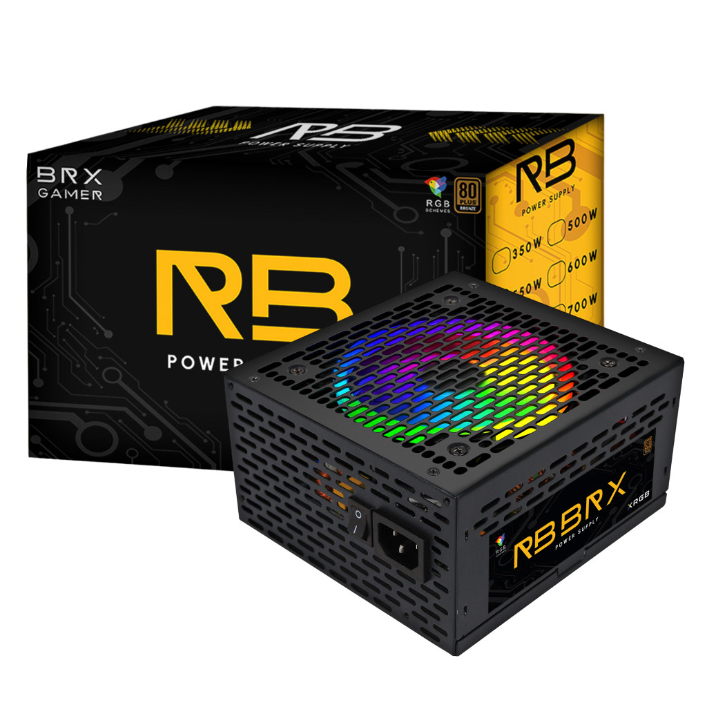 Fonte ATX 550W BRX Automática RGB - 80 Plus Bronze, Refrigeração e Eficiência