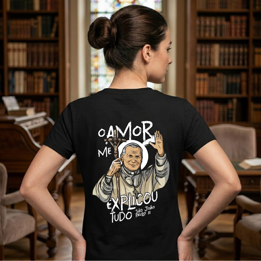 Camiseta Religiosa Católica João Paulo II Estampa Frase Cristã Blusa Algodão Casual Básica