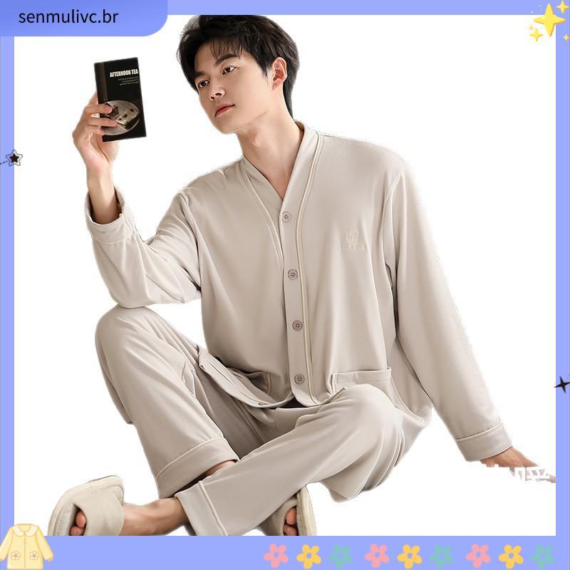 Pijama Adulto Plus Size Masculino Longo Inverno Abertura Frontal Com Botões