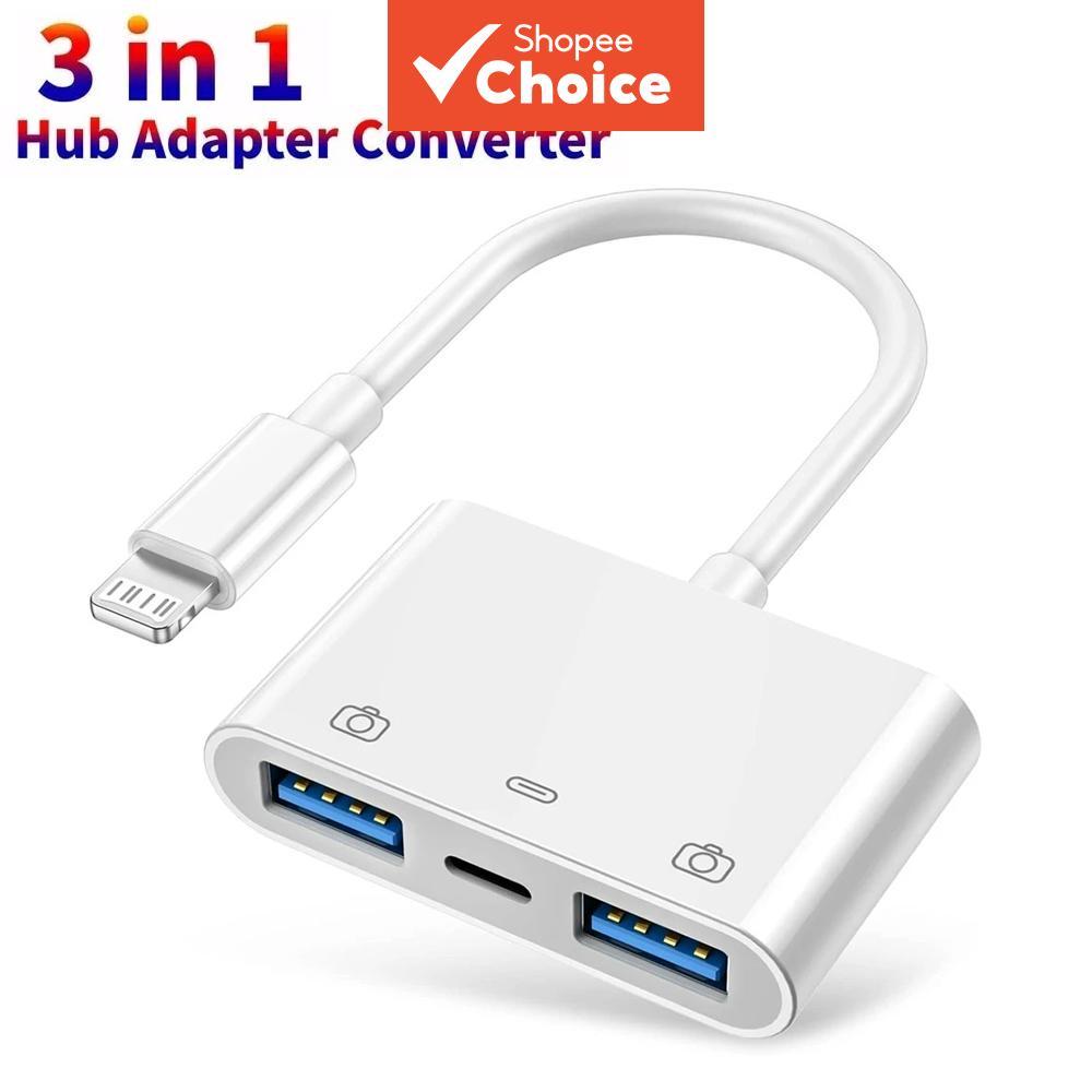Adaptador OTG com Porta de Carregamento para iOS, Adaptador USB para iPhone, Adaptador para Pen Drive USB