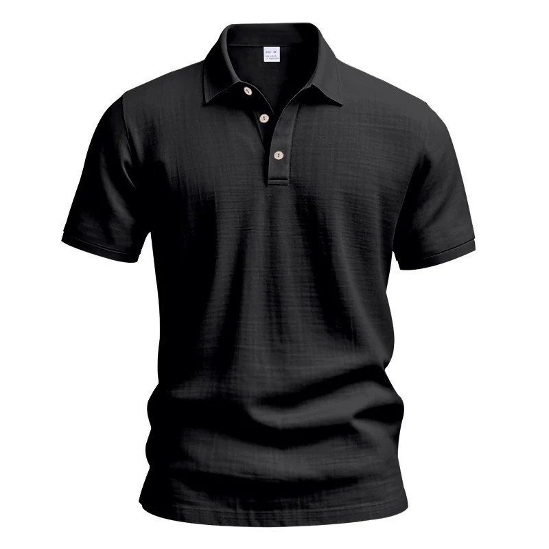 Camisa polo casual de linho de manga curta, moda masculina, gola dobrada com botões, camisas masculinas, camisa polo res