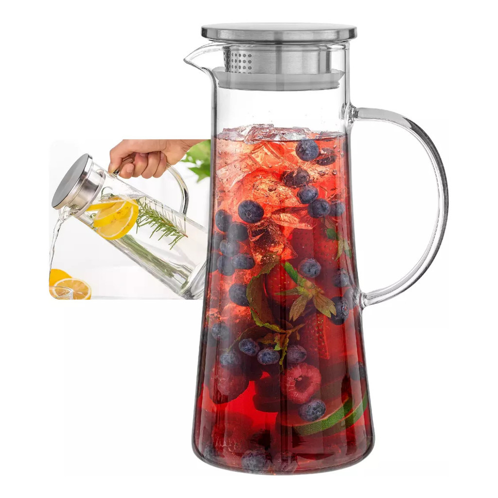 Jarra 1.4l Tampa Inox Vidro Borossilicato Resistente Térmico Antigotejamento Incolor