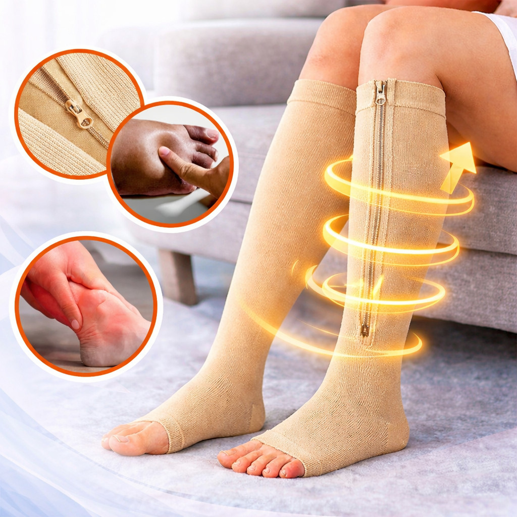 Par Meia Média Compressão Varizes Pernas Cansadas Inchaço Dores 3/4 Zíper 20-30 Mmhg Compressão Unissex