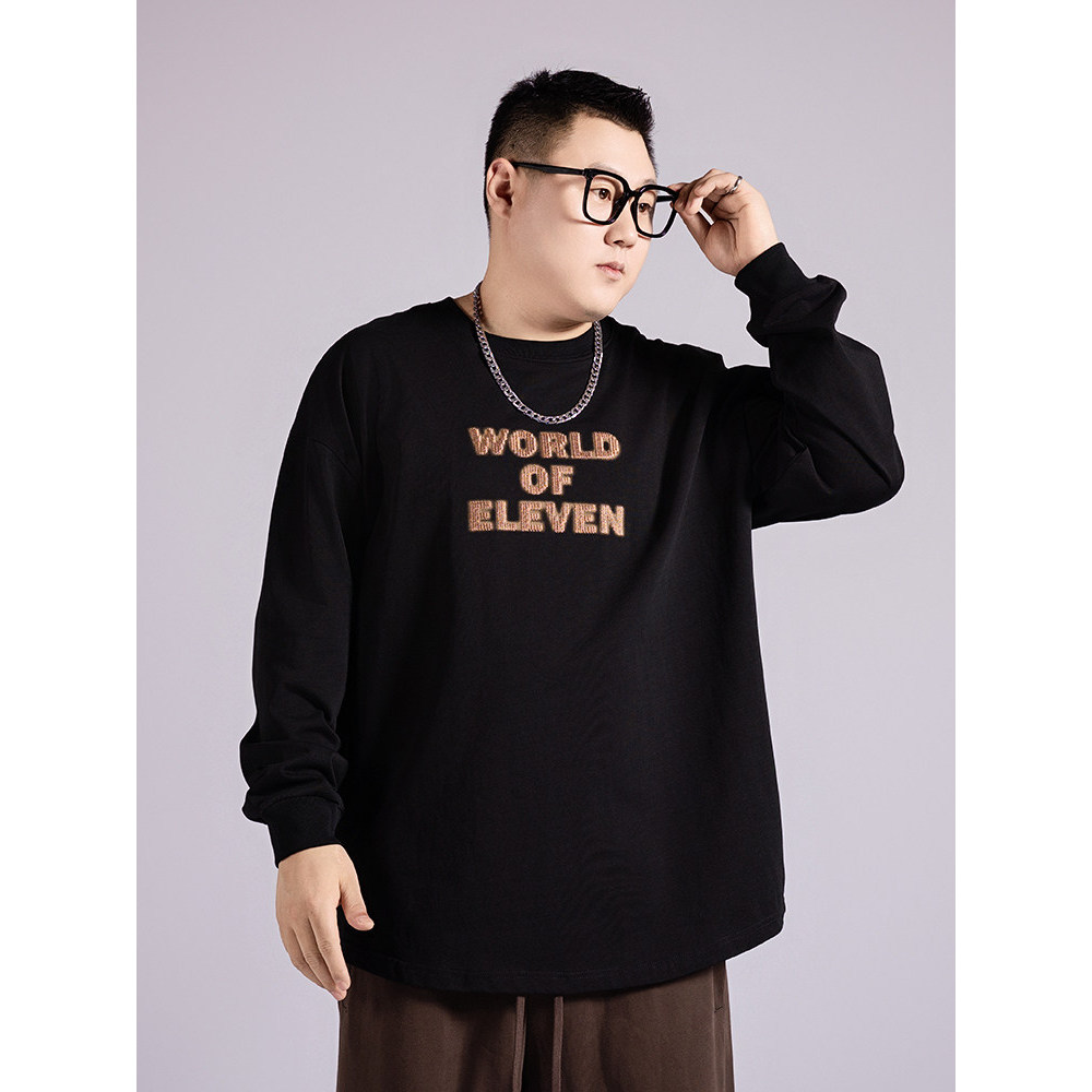 260g pesado camiseta de manga comprida masculina puro algodão solto topo bordado primavera outono Bottoming camiseta mai