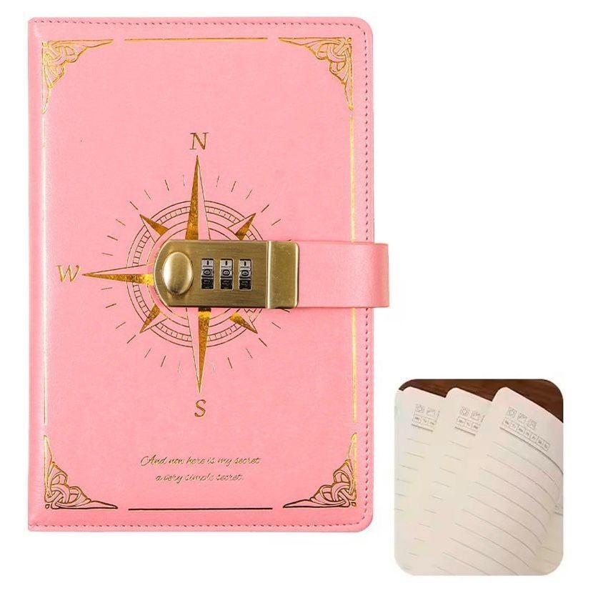 Caderno com cadeado Diário exclusivo do estudante Diário de bordo elegante com bússola