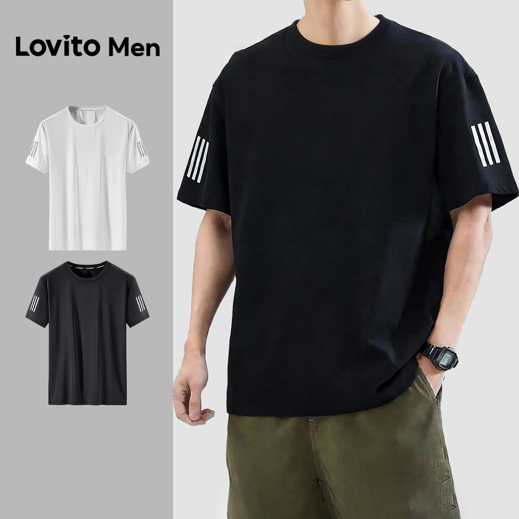Lovito Men Camiseta Casual Primavera/verão Camiseta Preta para homens LNE142522 em Oferta na Shopee