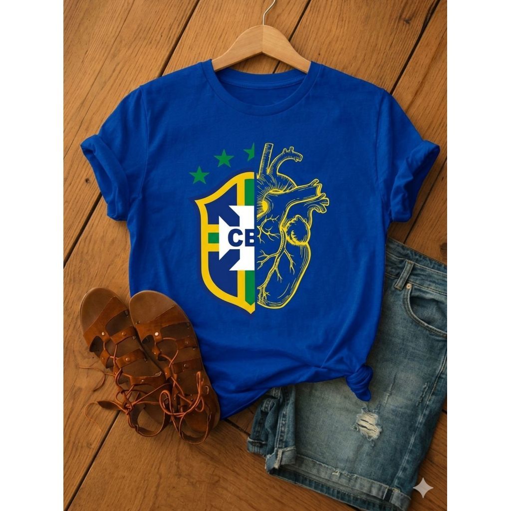 Camiseta Brasil Feminina Copa 2026 Básica Algodão Premium Blusa Seleção Brasileira Verde e Amarela Torcida Estilosa