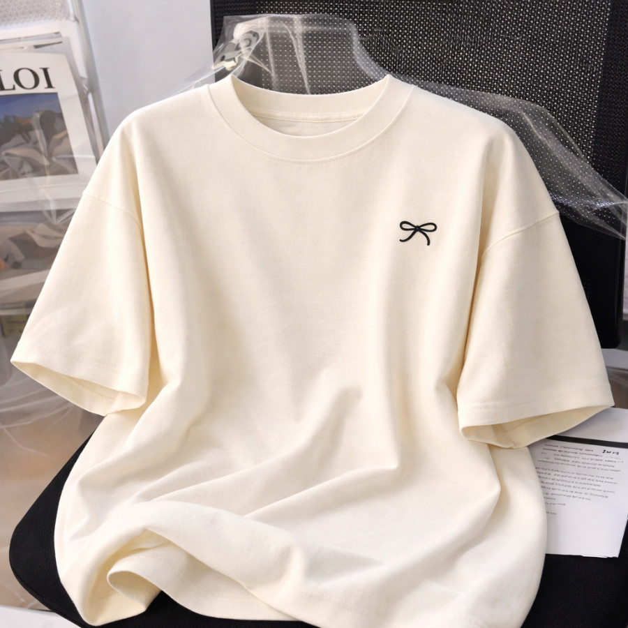 Camiseta Feminina Moderna Para o Dia a Dia Blusa Larga Laço Tecido Macio
