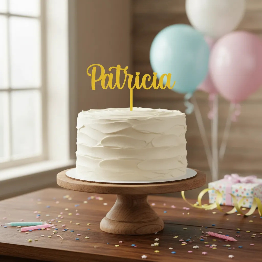 Topo De Bolo Personalizado Nome Idade Para Festa Aniversário Batizado Chá de Bebê Decoração Sofisticada 15cm