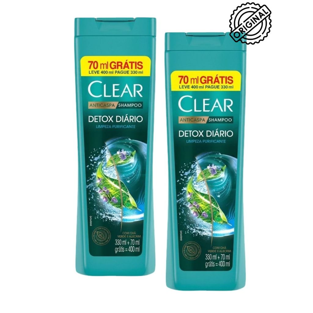 Shampoo Clear Anticaspa Detox Diário Purificante 2 UND 400ml