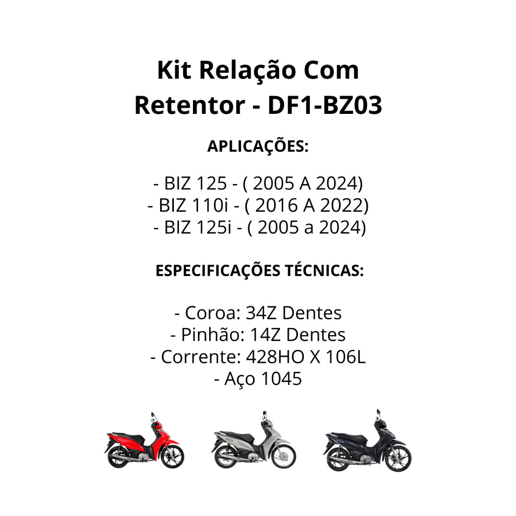 Kit Relação Transmissão Biz 125 110i 2005 A 2025 C/retentor — imagem 2 de 2
