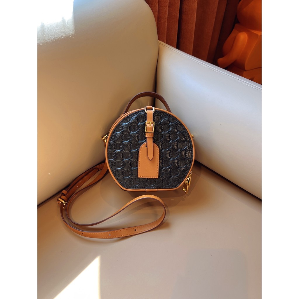 Especial Bolsa Feminina Pequena Redonda de Couro Genuíno Nova Bolsa Apple Bolsa Mensageiro de Omb