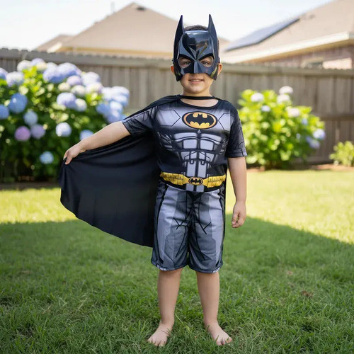 Fantasia Batman Masculina Curta Com Máscara - Helanca Light
