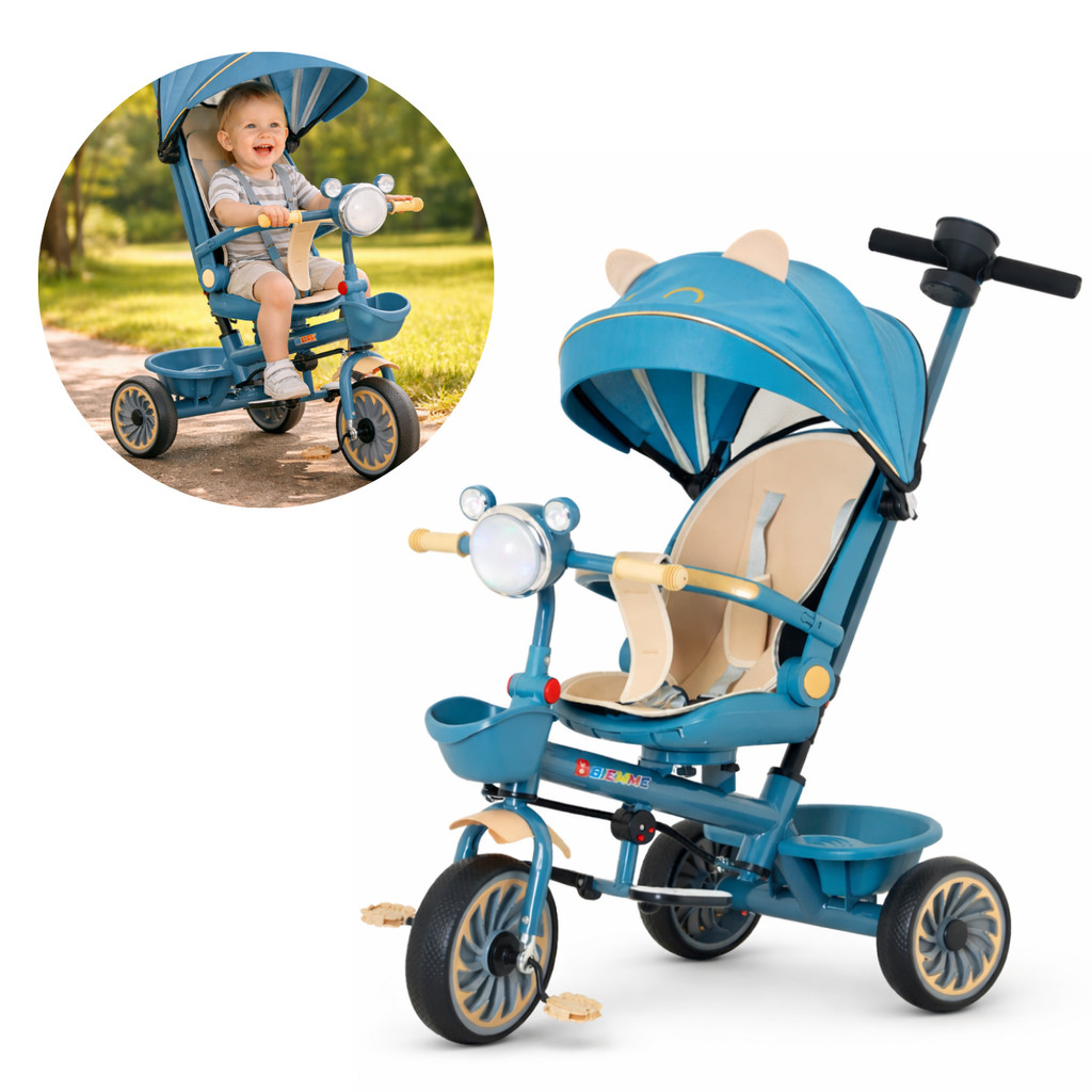 Triciclo Infantil Passeio Pedal Empurrador Capota Proteção Solar 9 Em 1 Bebe Criança Menino Menina