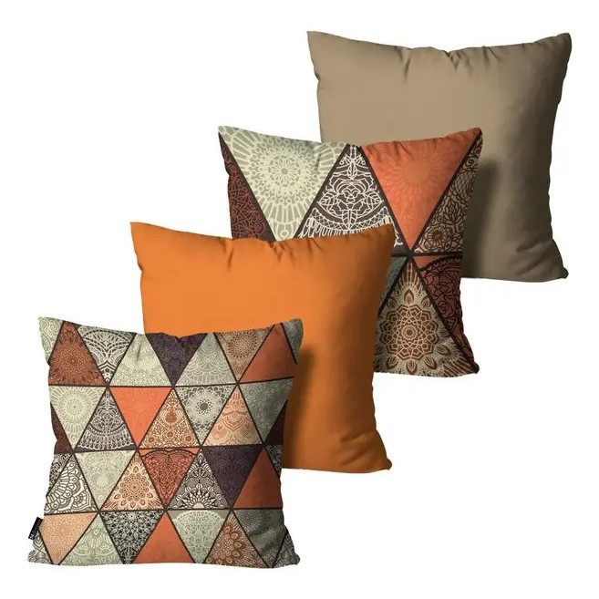 Kit 4 Capas De Almofadas Mdecore Alta Qualidade 45x45 Full Mandala Marrom