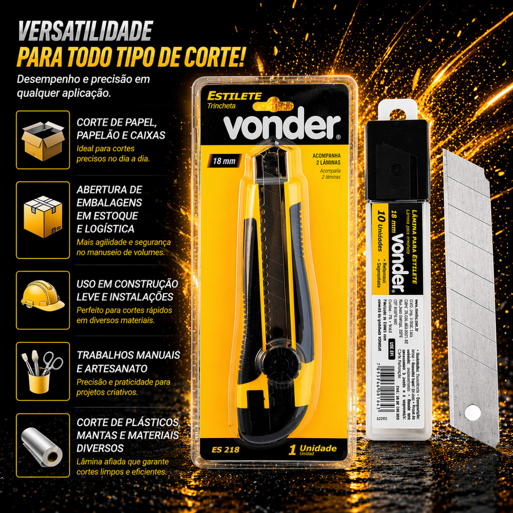 Kit Estilete Largo Emborrachado 18mm Profissional com Trava Vonder · foto 2