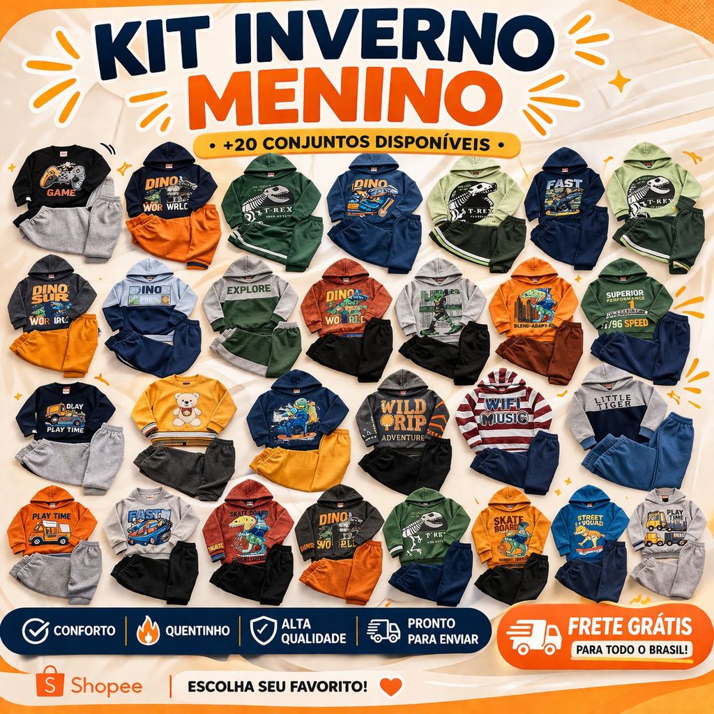 Kit Conjunto Infantil Menino Inverno Moletom Quentinho Confortável Sortido Sem Escolha 2 3 4 5 Peças Oferta Barato Top!