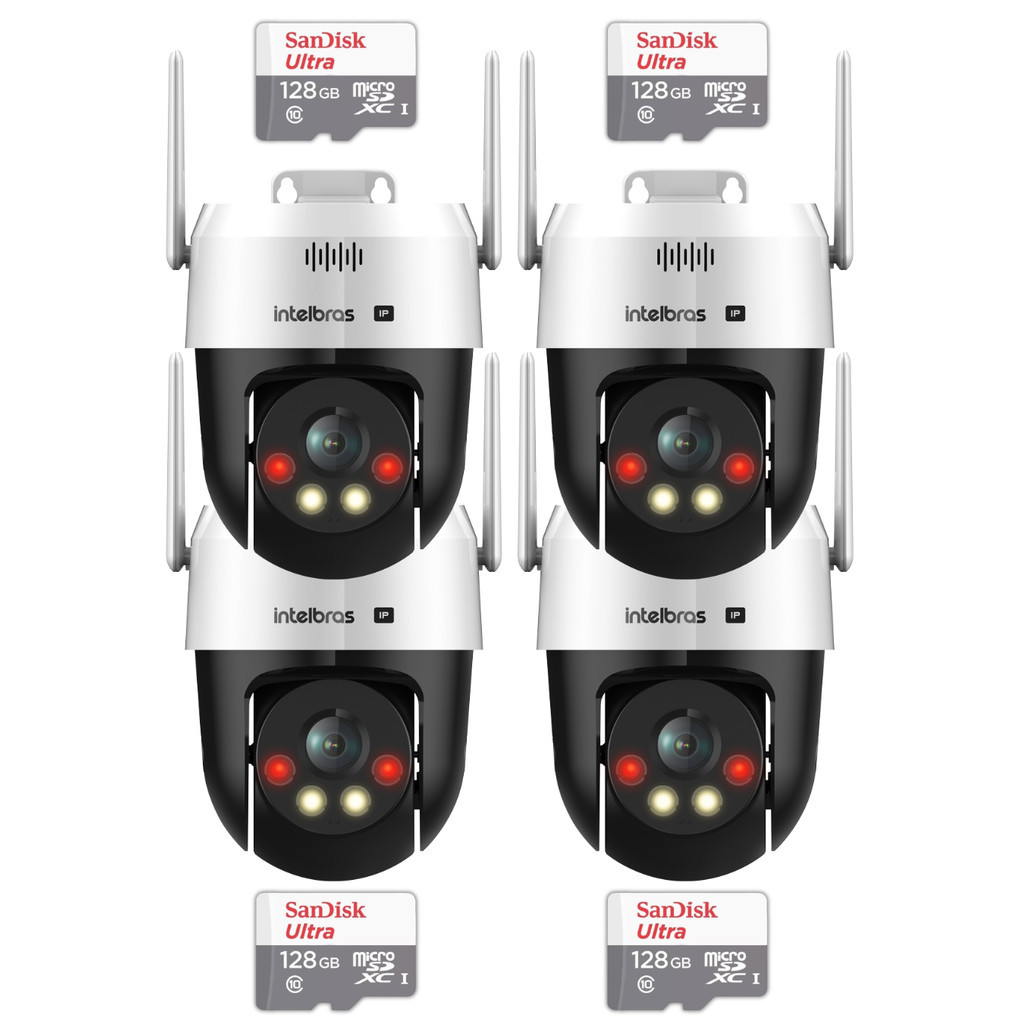 Kit Intelbras 4 Câmeras Vipw 1300 Mini SD IP Speed dome WI-FI cartão 128GB