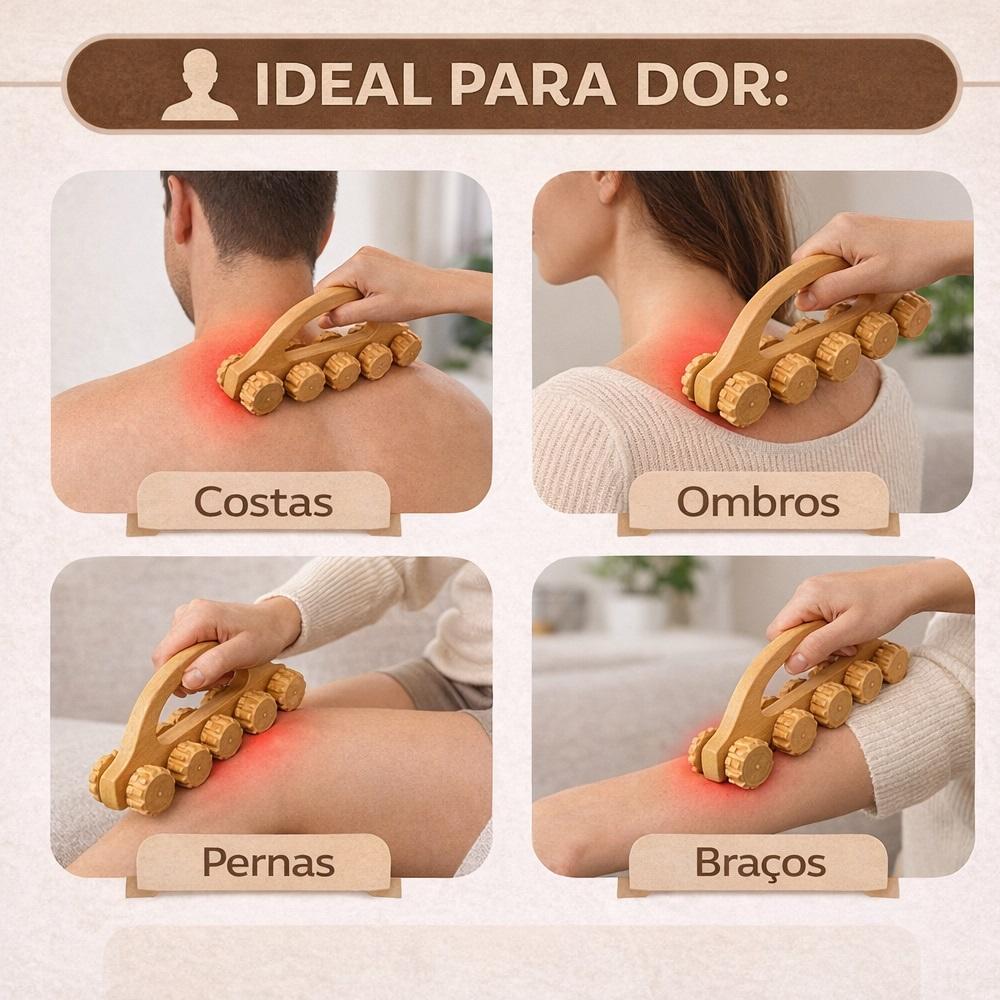 MASSAGEADOR BAMBU 10 RODAS CORPORAL CARRINHO MASSAGEM MADEIRA COSTAS COLUNA OMBRO ANTIESTRESSE — imagem 2 de 2