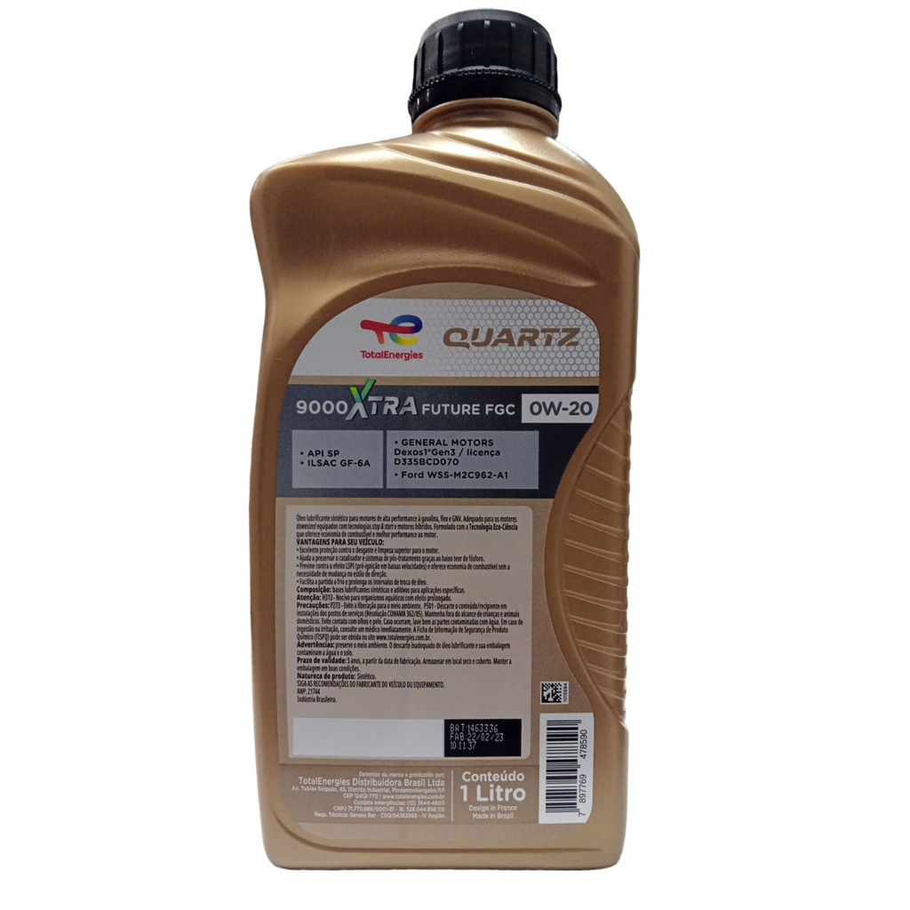 Óleo Lubrificante do Motor Total Quartz 9000 Future GF6 0W20 Api SP Sintético 1L