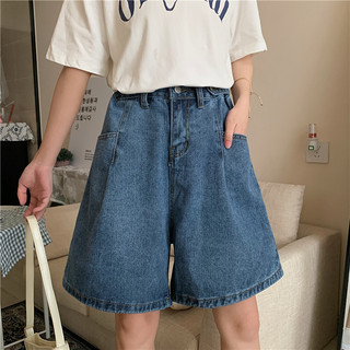 Shorts jeans de verão feminino cintura alta perna larga reta calças de cinco pontos gordura mm tamanho grande mais magro