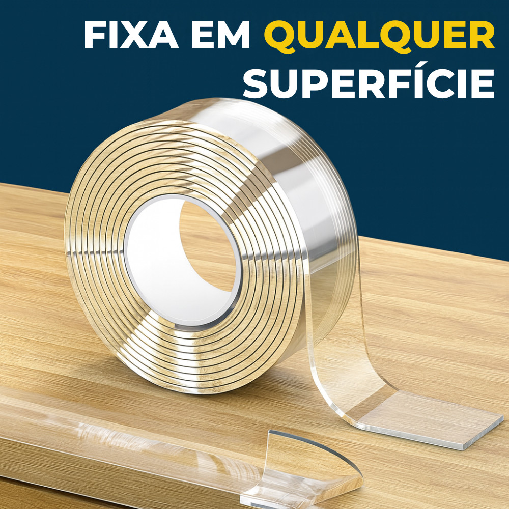 Fita Dupla Face Extra Forte Transparente NanoGel Silicone Mágica Adesiva Cola na Parede Móvel Porta