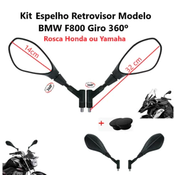 Espelho Retrovisor Modelo BMW F800 GS650 Giro 360 Universal Rosca Honda Yamaha CG Titan Fan 160 Par