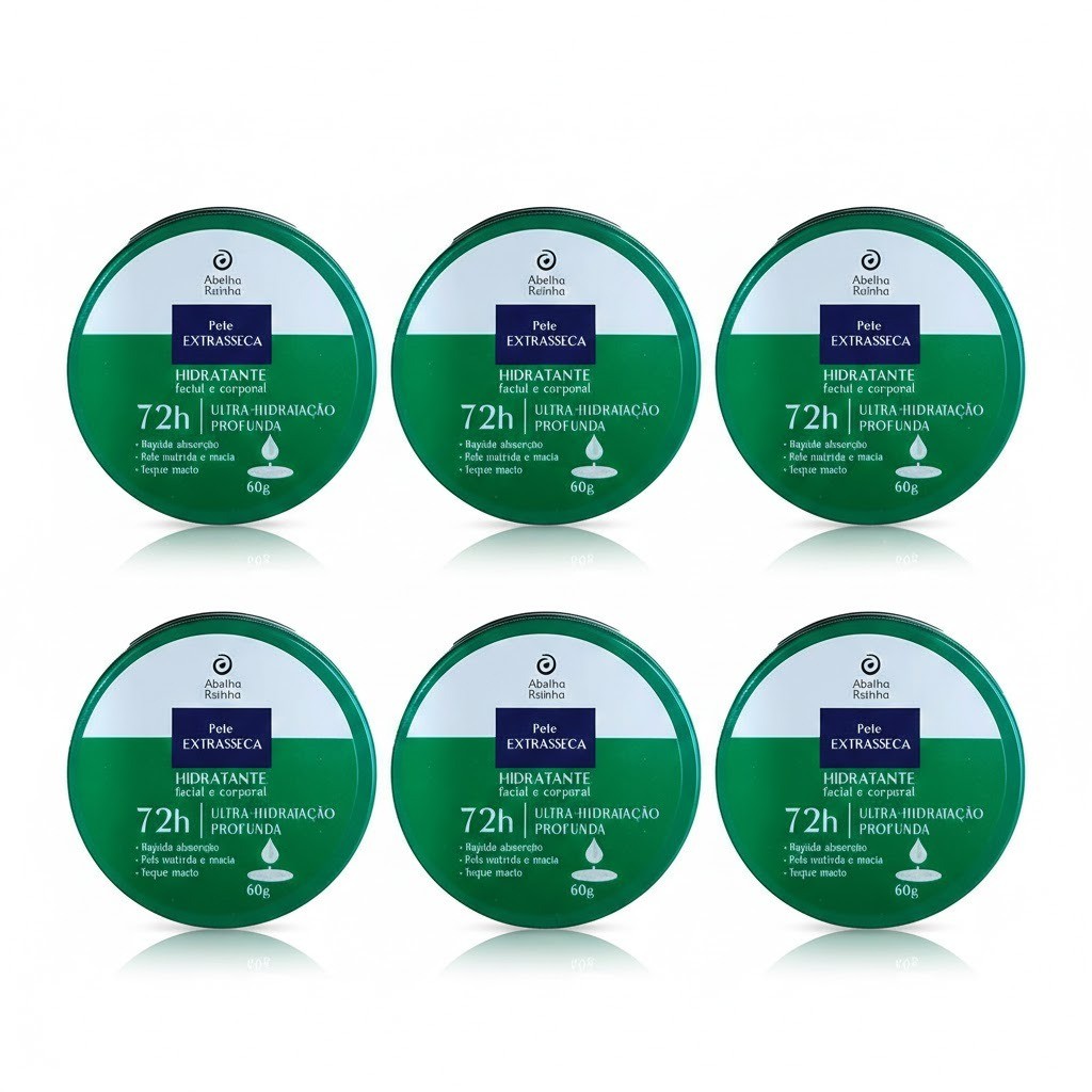 Kit 6 Creme Hidratante Facial e Corporal Pele Extrasseca Lata 60g - Abelha Rainha Ultra Hidratação