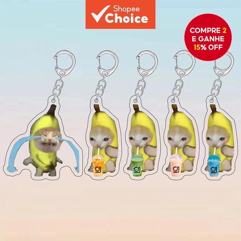 Chaveiro Acrílico Gato Banana | Charme De Bolsa De Casal Fofo Transparente , Presente Kawaii Para Amigos E Amantes De Ga