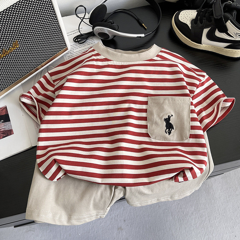 Novas Crianças Roupas Listrado Camiseta Shorts 2 Pçs/Set Verão Moda Bebê Meninos Menina Algodão Casual Fatos De Treino