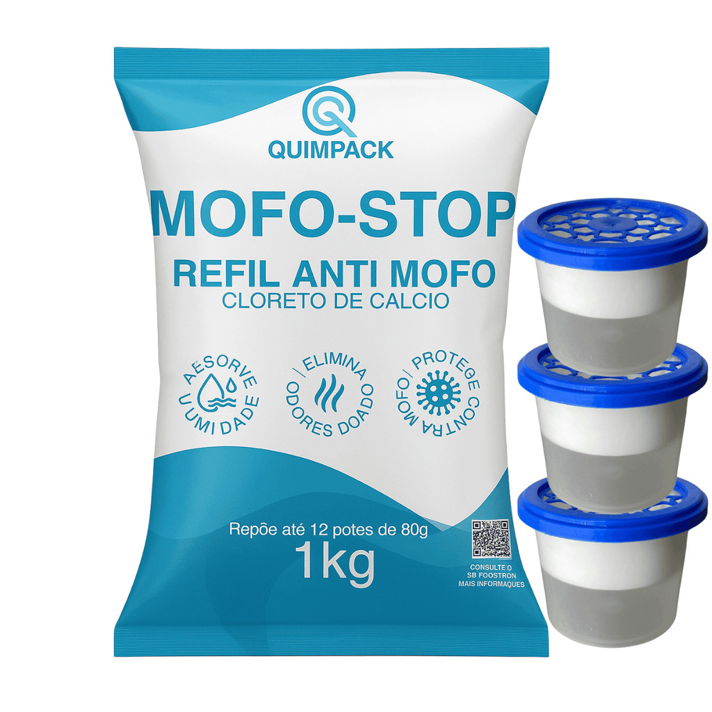 Cloreto De Calcio 1kg AntiMofo Quimpack+Brinde 3 Pote 80ml em Oferta na Shopee