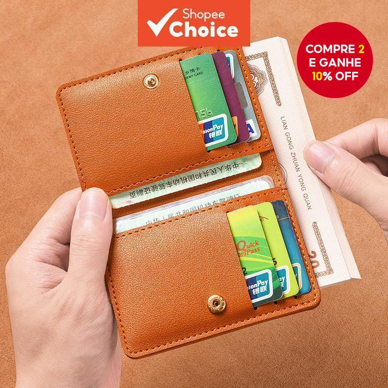  Carteira pequena feminina curta 2024 simples, mini porta-cartões de couro, carteira fina para documentos