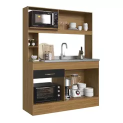 Armário de Cozinha Compacta 4 Portas 1 Gaveta Zeta AC7072 140cm Naturalle/Preto Fosco Decibal Móveis