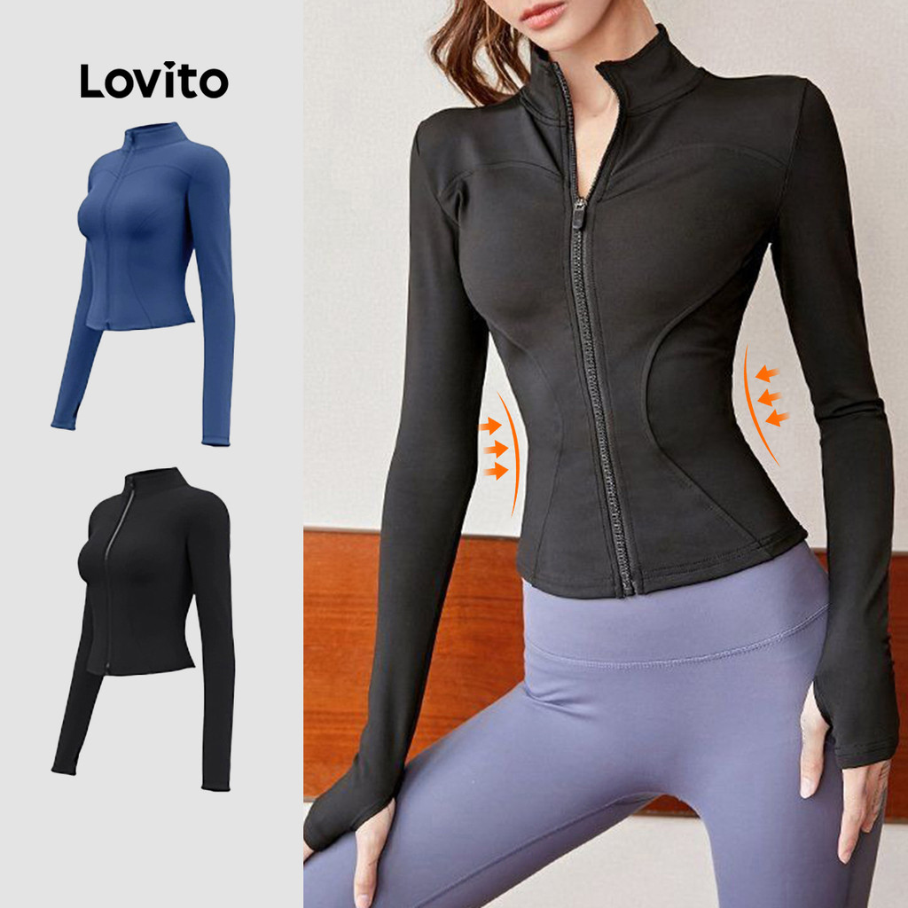 Lovito Jaqueta Esportiva Sporty Casual controle de barriga Fitness Corrida Yoga Pickleball Mulheres LNA109025